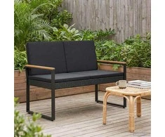 Lauko suolas su pagalve Juoda 107 x 61 x 80 cm poliratanas