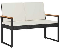 Lauko suolas su pagalve Juoda ir kreminė balta 107 x 61 x 80 cm
