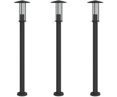 Lauko šviestuvai, 3vnt., juodi, 100cm, nerūdijantis plienas
