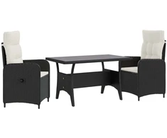 Lauko valgomojo komplektas 3 pcs Juoda ir kreminė balta