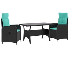 Lauko valgomojo komplektas 3 pcs Juoda ir turkio poliratanas