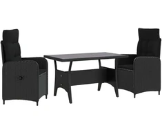 Lauko valgomojo komplektas 3 pcs Juoda poliratanas
