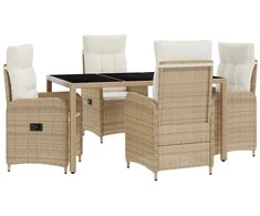 Lauko valgomojo komplektas 5 pcs Bežė ir kreminė balta