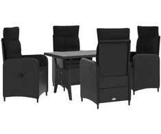Lauko valgomojo komplektas 5 pcs Juoda poliratanas