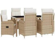 Lauko valgomojo komplektas 7 pcs Bežė ir kreminė balta