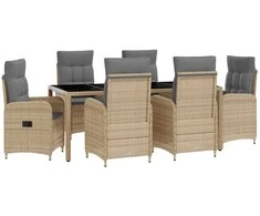 Lauko valgomojo komplektas 7 pcs Bežinė ir šviesiai pilka