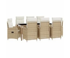 Lauko valgomojo komplektas 9 pcs Bežė ir kreminė balta