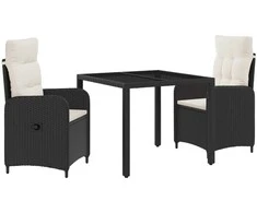 Lauko valgomojo komplektas 3 pcs Juoda ir kreminė balta