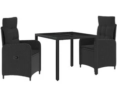 Lauko valgomojo komplektas 3 pcs Juoda 90 x 90 x 75 cm