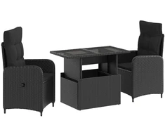 Lauko valgomojo komplektas 3 pcs Juoda poliratanas