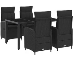 Lauko valgomojo komplektas 5 pcs Juoda 150 x 90 x 75 cm