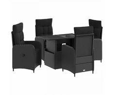 Lauko valgomojo komplektas 5 pcs Juoda poliratanas