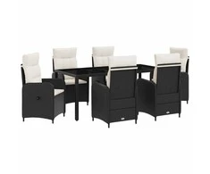 Lauko valgomojo komplektas 7 pcs Juoda ir kreminė balta