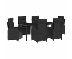 Lauko valgomojo komplektas 7 pcs Juoda 190 x 90 x 75 cm