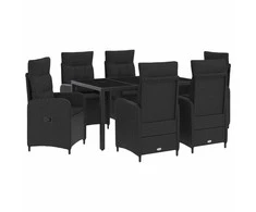 Lauko valgomojo komplektas 7 pcs Juoda 150 x 90 x 75 cm
