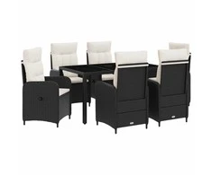 Lauko valgomojo komplektas 7 pcs Juoda ir kreminė balta