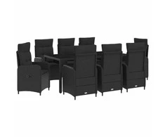 Lauko valgomojo komplektas 9 pcs Juoda 190 x 90 x 75 cm