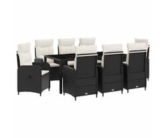 Lauko valgomojo komplektas 9 pcs Juoda ir kreminė balta