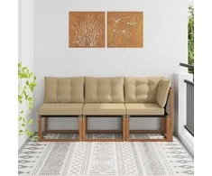 Lauko vidurinė ir kampinė sofa su pagalve 3 Vienetas Natūrali