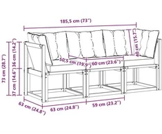 3 vnt. Lauko vidurinė ir kampinė sofa Natūrali
