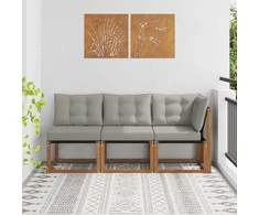 Lauko vidurinė ir kampinė sofa su pagalve 3 Vienetas Natūrali