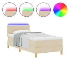 LED Čiužinio Lova su pagalve Kreminė 100 x 200 cm audinys
