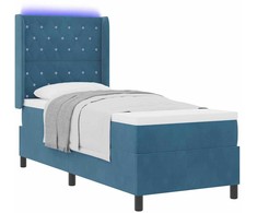Kiemas lova su čiužiniu su LED Mėlyna 80 x 200 cm Aksomas