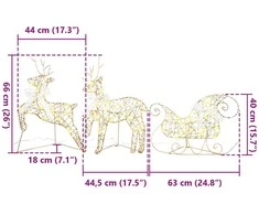 LED elniai 3 vnt. 60 LED Šilta balta 44,5 x 18 x 66 cm PET