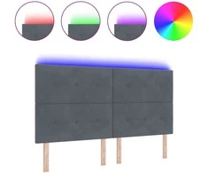 LED galvūgalis su LED juostelėmis Pilka 180 cm Aksomas