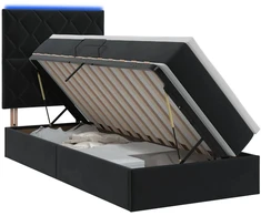 LED saugojimo lova su čiužiniu Juoda 100 x 200 cm Aksomas