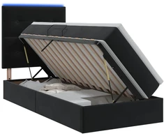LED saugojimo lova su čiužiniu Juoda 100 x 200 cm Aksomas