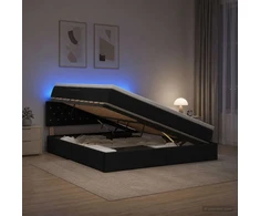 LED saugojimo lova su čiužiniu Juoda 160 x 200 cm Aksomas