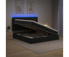 LED saugojimo lova su čiužiniu Juoda 160 x 200 cm Aksomas