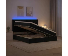 LED saugojimo lova su čiužiniu Juoda 180 x 200 cm Aksomas