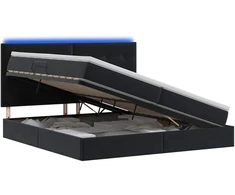 LED saugojimo lova su čiužiniu Juoda 200 x 200 cm Aksomas