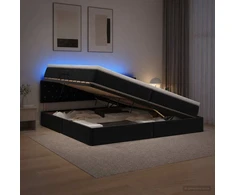 LED saugojimo lova su čiužiniu Juoda 200 x 200 cm Aksomas