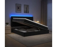 LED saugojimo lova su čiužiniu Juoda 200 x 200 cm Aksomas