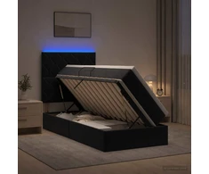 LED saugojimo lova su čiužiniu Juoda 90 x 200 cm Aksomas