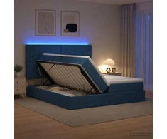 LED saugojimo lova su čiužiniu Mėlyna 180 x 200 cm Audinys