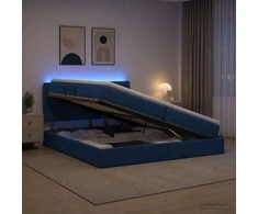 LED saugojimo lova su čiužiniu Mėlyna 200 x 200 cm Audinys