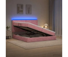LED saugojimo lova su čiužiniu Rožinė 200 x 200 cm Aksomas
