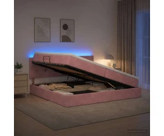 LED saugojimo lova su čiužiniu Rožinė 200 x 200 cm Aksomas