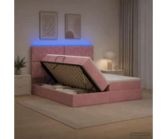 LED saugojimo lova su čiužiniu Rožinė 200 x 200 cm Aksomas
