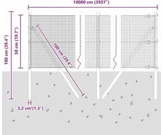Suvirintas vielos tvora žemės tvirtinimas 100 x 0,5 m Pilka