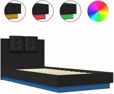 Lovos rėmas su galvūgaliu ir LED lemputėmis, juodas, 100x200cm