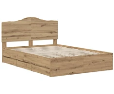 Lova Bed Frame with Storage and Headboard Artisan Oak 140 x 190 cm