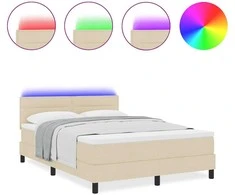 Kiemas lova su čiužiniu su LED Kreminė 140 x 190 cm audinys