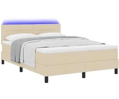 Kiemas lova su čiužiniu su LED Kreminė 140 x 190 cm audinys