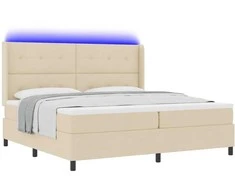 LED Čiužinio Lova su čiužiniu Kreminė 200 x 200 cm audinys