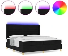 Kiemas lova su čiužiniu su LED Juoda 200 x 200 cm audinys